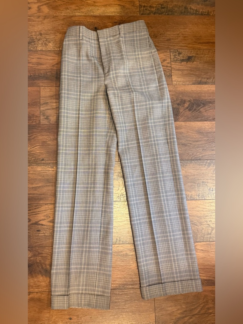 Celine Brown and Cream Glen Plaid Trousers